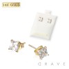 PAIR OF 14K GOLD PRONG SQUARE CZ STUD EARRINGS