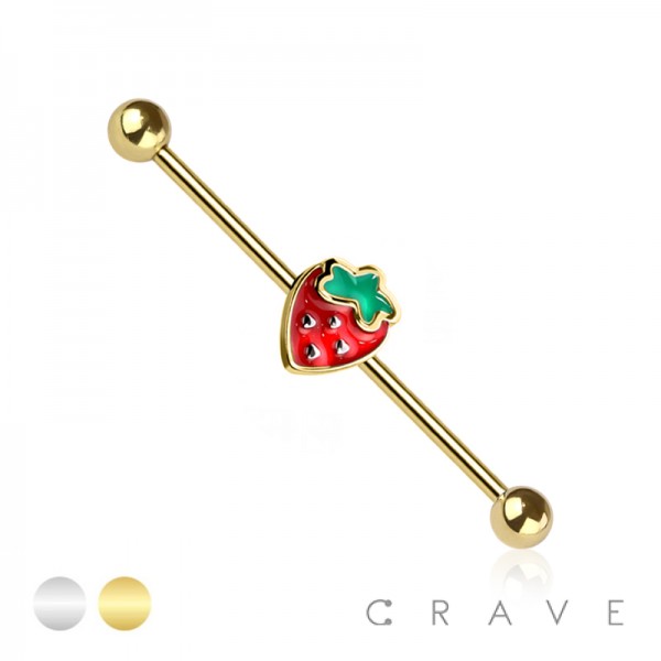 ENAMEL STRAWBERRY 316L SURGICAL STEEL INDUSTRIAL BARBELL (FRUIT)