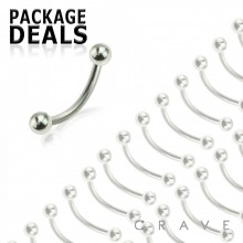 50PCS OF 316L SURGICAL STEEL CURVED PLAIN BALL BARBELL PACKAGE