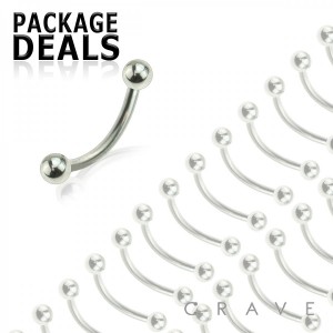 50PCS OF 316L SURGICAL STEEL CURVED PLAIN BALL BARBELL PACKAGE (external thread)