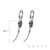 PAIR OF 316L STAINLESS STEEL HUGGIE/HOOP EARRINGS WITH SKULL WITH POINTED CLAW STEEL DANGLE