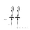 PAIR OF 316L STAINLESS STEEL HUGGIE/HOOP EARRINGS WITH SHARP CROSS DROP DANGLE