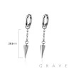 PAIR OF 316L STAINLESS STEEL HUGGIE/HOOP EARRINGS WITH  RIVE CONE SPIKE DANGLE