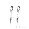 PAIR OF 316L STAINLESS STEEL HUGGIE/HOOP EARRINGS WITH  RIVE CONE SPIKE DANGLE