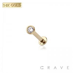 14Kt GOLD LABRET/MONROE/CHEEK WITH PRESS FIT CLEAR GEM BALLS SET
