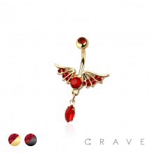 316L SURGICAL STEEL RED GEM WINGS  BELLY BUTTON NAVEL RING 