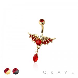 316L SURGICAL STEEL RED GEM WINGS NON DANGLE BELLY BUTTON NAVEL RING 