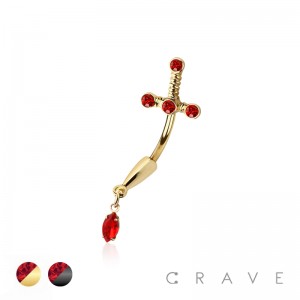 316L SURGICAL STEEL RED GEM DAGGER DANGLE MARQUISE NON DANGLE BELLY BUTTON NAVEL RING 