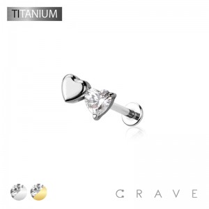 IMPLANT GRADE TITANIUM THREADLESS (PUSH IN) DOUBLE HEART CZ LABRET SET