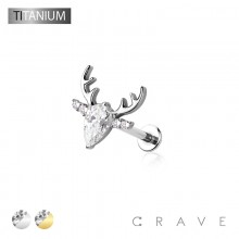 IMPLANT GRADE TITANIUM THREADLESS (PUSH IN) CZ DEER HORN LABRET SET