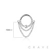 316L SURGICAL STEEL HINGED SEGMENT RING FRONT FACING CZ  DOUBLE CHAIN CENTER BEZEL
