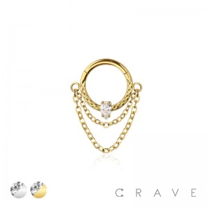 316L SURGICAL STEEL HINGED SEGMENT RING FRONT FACING CZ  CHAIN CENTER KITE CZ