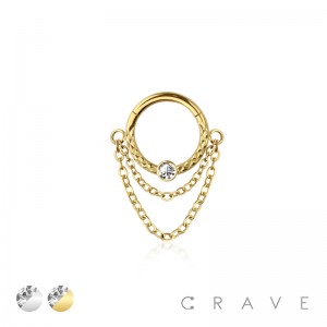 316L SURGICAL STEEL HINGED SEGMENT RING DOUBLE CHAIN DRAGON SKIN CENTER BEZEL CZ