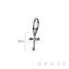 ONE PIECE OF 316 SURGICAL STEEL HUGGIE/HOOP EARRING  WITH HAMMER CROSS