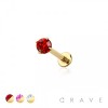 GOLD PVD PLATED OVER 316L SURGICAL STEEL INTERNALLY THREADED CZ PRONG SET LABRET/MONROE SET