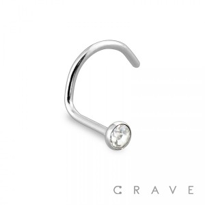 316L SURGICAL STEEL 20GA NOSE SCREW FISH HOOK WITH PRESS FIT GEM