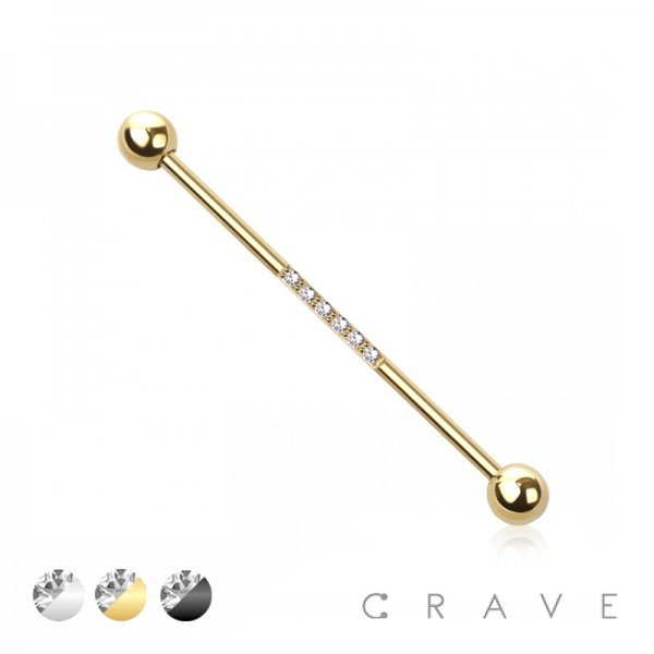 6 CZ STONES CENTER 316L SURGICAL STEEL INDUSTRIAL BARBELL