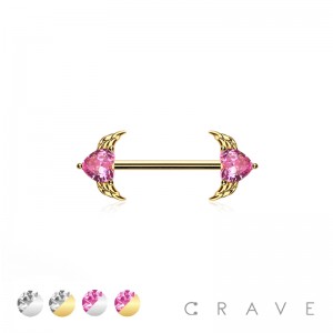 316L SURGICAL STEEL CZ HEART WING NIPPLE RING