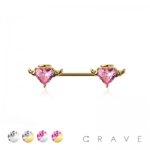 316L SURGICAL STEEL CZ ANGEL WING HEART NIPPLE RING