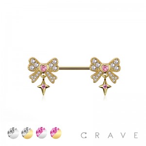 316L SURGICAL STEEL MULTI CZ RIBBON HEART STAR DANGLE NIPPLE RING