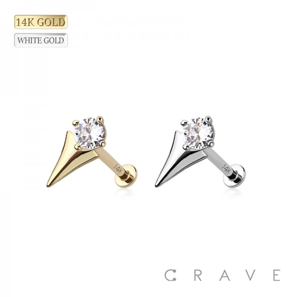 14K GOLD THREADLESS (PUSH IN) TULIP GEM CZ SET LABRET SET 