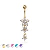 316L SURGICAL STEEL MULTI CZ FLOWER DANGLE BELLY BUTTON NAVEL RING 