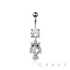 316L SURGICAL STEEL MULTI CZ OWL DANGLE BELLY BUTTON NAVEL RING 