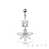316L SURGICAL STEEL MULTI CZ MARQUISE FLOWER DANGLE BELLY BUTTON NAVEL RING 