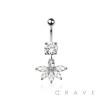 316L SURGICAL STEEL MULTI CZ MARQUISE FLOWER DANGLE BELLY BUTTON NAVEL RING 