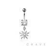 316L SURGICAL STEEL MULTI CZ STAR SUN BURST DANGLE BELLY BUTTON NAVEL RING 