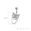 316L SURGICAL STEEL CZ BUTTERFLY CHAIN DANGLE BELLY BUTTON NAVEL RING 