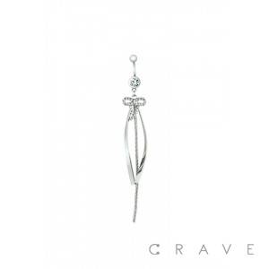 GEM PAVED RIBBON DANGLE 316L SURGICAL STEEL NAVEL RING