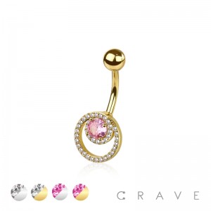 316L SURGICAL STEEL MULTI CZ DOUBLE HOOP NON DANGLE BELLY BUTTON NAVEL RING 