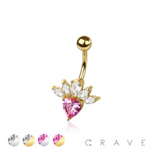 316L SURGICAL STEEL MULTI CZ STRAWBERRY HEART NON DANGLE BELLY BUTTON NAVEL RING 