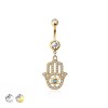 316L SURGICAL STEEL HAMSA HAND MULTI CZ DANGLE BELLY BUTTON NAVEL RING 