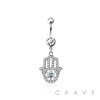 316L SURGICAL STEEL HAMSA HAND MULTI CZ DANGLE BELLY BUTTON NAVEL RING 