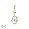 316L SURGICAL STEEL HAMSA HAND EVIL EYE MULTI CZ DANGLE BELLY BUTTON NAVEL RING 