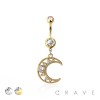 316L SURGICAL STEEL CRESCENT MOON MULTI CZ DANGLE BELLY BUTTON NAVEL RING 