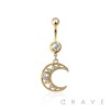 316L SURGICAL STEEL CRESCENT MOON MULTI CZ DANGLE BELLY BUTTON NAVEL RING 