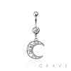 316L SURGICAL STEEL CRESCENT MOON MULTI CZ DANGLE BELLY BUTTON NAVEL RING 