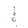 316L SURGICAL STEEL MULTI CZ SIDE HEART CENTER CZ DANGLE BELLY BUTTON NAVEL RING 