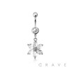 316L SURGICAL STEEL MULTI CZ 6 PETALS FLOWER DANGLE BELLY BUTTON NAVEL RING 