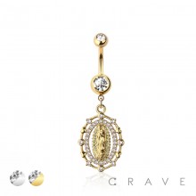 316L SURGICAL STEEL MULTI OUTER CZ OUTER 4 CZ  LADY OF GUADALUPE DANGLE BELLY BUTTON NAVEL RING 