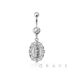 316L SURGICAL STEEL MULTI OUTER CZ OUTER 4 CZ  LADY OF GUADALUPE DANGLE BELLY BUTTON NAVEL RING 