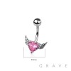 316L SURGICAL STEEL CZ HEART WINGS NON DANGLE BELLY BUTTON NAVEL RING 
