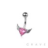 316L SURGICAL STEEL CZ HEART WINGS BELLY BUTTON NAVEL RING 