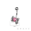 316L SURGICAL STEEL CZ HEART RIBBON NON DANGLE BELLY BUTTON NAVEL RING 
