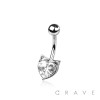 316L SURGICAL STEEL CZ CAT HEART BELLY BUTTON NAVEL RING 