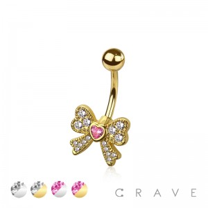 316L SURGICAL STEEL MULTI CZ RIBBON CZ HEART NON DANGLE BELLY BUTTON NAVEL RING 