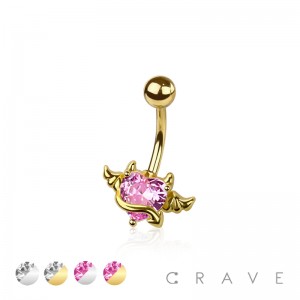 316L SURGICAL STEEL CZ HEART ANGEL DEVIL WINGS NON DANGLE BELLY BUTTON NAVEL RING 